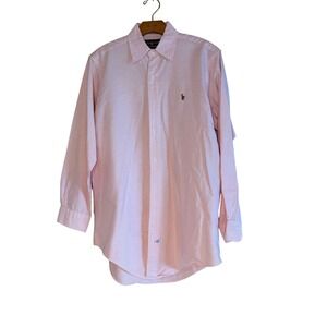 Ralph Lauren Mens Pink White Original Striped Oxford Button Down Shirt 14.5-32